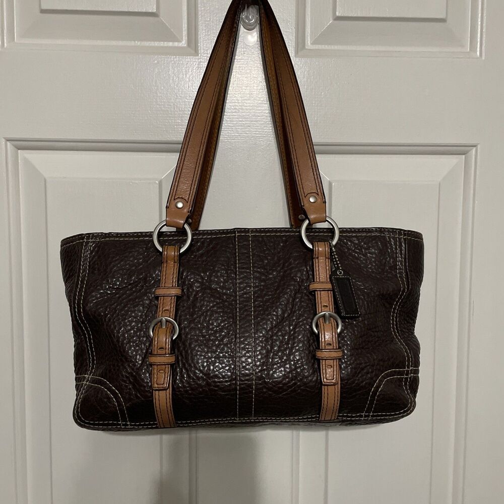 Coach Chelsea Brown Pebbled Leather Tote shoulder bag Flaw Read